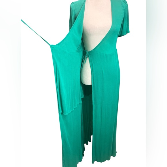 Lulus Green Maxi Wrap Dress Size Small Flutter Sleeve V Neck Tie Waist Boho - Picture 8 of 12